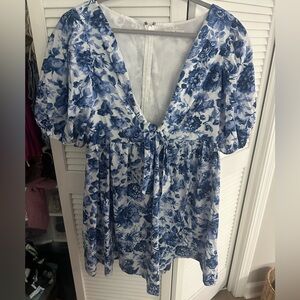 Abercrombie size large blue floral dress with deep v